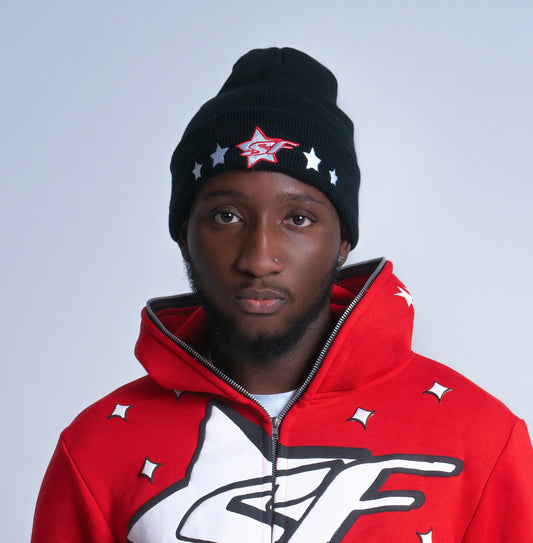 Black with Red SF 5 Star Beanie